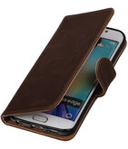 Mocca Pull-Up PU Hoesje voor Samsung Galaxy S6 Edge Booktype Wallet Cover