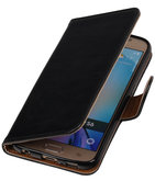 Zwart Pull-Up PU Hoesje voor Samsung Galaxy S6 Booktype Wallet Cover