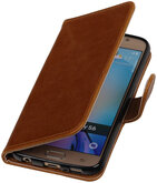 Bruin Pull-Up PU Hoesje voor Samsung Galaxy S6 Booktype Wallet Cover