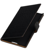 Zwart Krokodil Booktype Hoesje voor Nokia Lumia 1520 Wallet Cover
