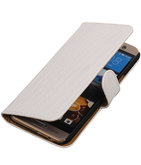 Wit Krokodil Booktype Hoesje voor HTC One M8 Wallet Cover