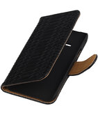 Zwart Slang Booktype Hoesje voor Samsung Galaxy Grand 2 Wallet Cover