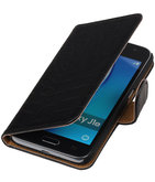 Zwart Krokodil booktype cover voor Hoesje voor Samsung Galaxy J1 Nxt / J1 Mini