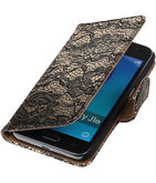 Zwart Lace booktype cover voor Hoesje voor Samsung Galaxy J1 Nxt / J1 Mini