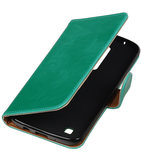 Groen Pull-Up PU booktype wallet cover voor Hoesje voor LG K7