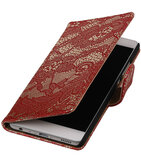 Rood Lace booktype cover voor Hoesje voor Huawei P9