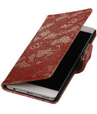 Rood Lace booktype cover voor Hoesje voor Sony Xperia X Performance