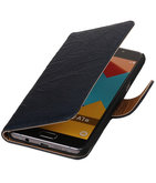 Donker Blauw Echt Leer Leder booktype wallet voor Hoesje voor Samsung Galaxy A7 2016