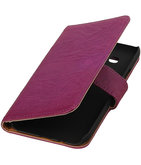 Echt Leer Bookcase Paars - Hoesje voor Samsung Galaxy E5