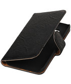 Echt Leer Bookcase Zwart - Hoesje voor Samsung Galaxy E5