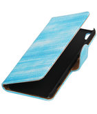 Turquoise Mini Slang booktype wallet cover voor Hoesje voor Sony Xperia XA