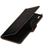 Zwart Krokodil booktype wallet cover voor Hoesje voor Sony Xperia XA