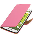 Roze Effen booktype wallet cover voor Hoesje voor Motorola Moto X Play