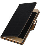 Zwart krokodil booktype wallet cover voor Hoesje voor Samsung Galaxy C5