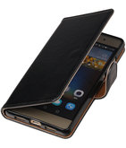 Zwart Pull-Up PU booktype wallet cover voor Hoesje voor Huawei P9 Lite