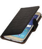 Zwart Krokodil booktype wallet cover voor Hoesje voor Samsung Galaxy J2 2016