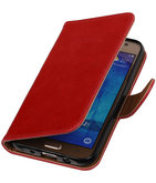 Rood Pull-Up PU booktype wallet cover voor Hoesje voor Samsung Galaxy J7 2016