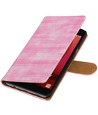 Roze Mini Slang booktype wallet cover voor Hoesje voor Samsung Galaxy C7