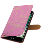 Roze Lace booktype wallet cover voor Hoesje voor Apple iPhone 7 Plus / 8 Plus