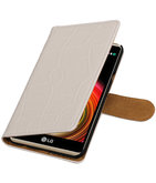 Wit Krokodil booktype wallet cover voor Hoesje voor LG X Power