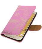 Roze Lace booktype wallet cover voor Hoesje voor Samsung Galaxy J2 2016