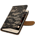 Zwart Lace booktype wallet cover voor Hoesje voor Huawei Y5 II
