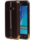 M-Cases Bruin Leder Design TPU back case voor Hoesje voor Samsung Galaxy J1 2016
