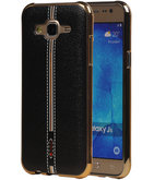 M-Cases Zwart Leder Design TPU back case voor Hoesje voor Samsung Galaxy J5 2015