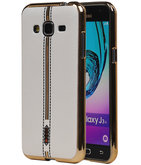 M-Cases Wit Leder Design TPU back case voor Hoesje voor Samsung Galaxy J3 2016