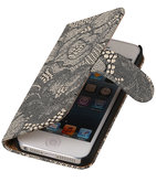 Beige Lace 2 booktype wallet cover voor Hoesje voor Apple iPhone 5 / 5s / SE
