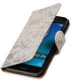 Wit Lace booktype cover voor Hoesje voor Samsung Galaxy J1 2015 Wit Lace booktype cover voor Hoesje voor Samsung Galaxy J1 2015