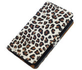 Bruin Luipaard booktype wallet cover voor Hoesje voor HTC One M8