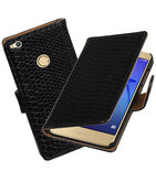 Zwart Slang booktype wallet cover voor Hoesje voor Huawei P8 Lite 2017 / P9 Lite 2017