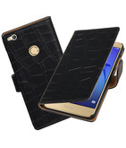 Zwart Krokodil booktype wallet cover voor Hoesje voor Huawei P8 Lite 2017 / P9 Lite 2017
