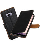 Zwart Pull-Up PU booktype wallet cover Hoesje voor Samsung Galaxy S8+ Plus