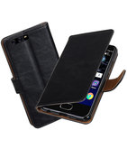 Zwart Pull-Up PU booktype Hoesje voor Huawei P10 Plus