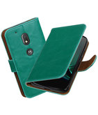 Groen Pull-Up PU booktype Hoesje voor Motorola Moto G4 Play