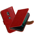 Rood Pull-Up PU booktype Hoesje voor Motorola Moto G4 Play