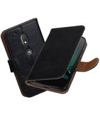 Zwart Pull-Up PU booktype Hoesje voor Motorola Moto G4 Play