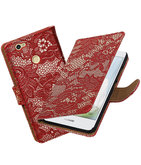 Rood Lace booktype voor Hoesje voor Huawei Nova