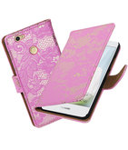 Roze Lace booktype voor Hoesje voor Huawei Nova