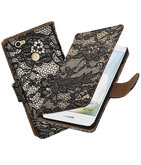 Zwart Lace booktype voor Hoesje voor Huawei Nova