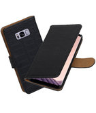 Hoesje voor Samsung Galaxy S8+ Plus Krokodil booktype Zwart