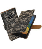 Hoesje voor Motorola Moto G5 Plus Lace Effen booktype Zwart