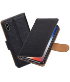Hoesje voor Apple iPhone X Echt Leer Leder booktype Zwart