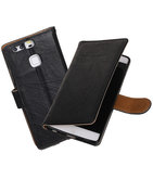 Hoesje voor Huawei P9 Lite mini / Y6 Pro 2017 Echt Leer Leder booktype Zwart