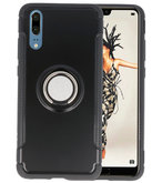 Zwart Pantser TPU met Ringhouder hoesje voor Huawei P20