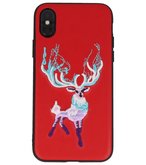 Rood Borduurwerk Hert TPU Back Cover Hoesje voor iPhone X