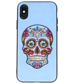 Pastel Blauw Borduurwerk Doodshoofd TPU Back Cover Hoesje voor iPhone X