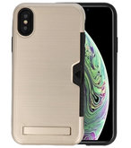 Goud Tough Armor Kaarthouder Stand Hoesje voor iPhone X / XS